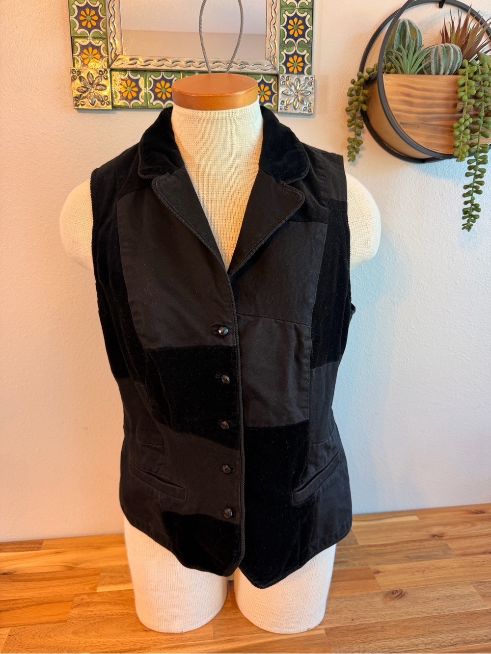 Vintage Lauren Jeans Co. Ralph Lauren Black Patchwork Velvet Vest - Size L (Y2K)
